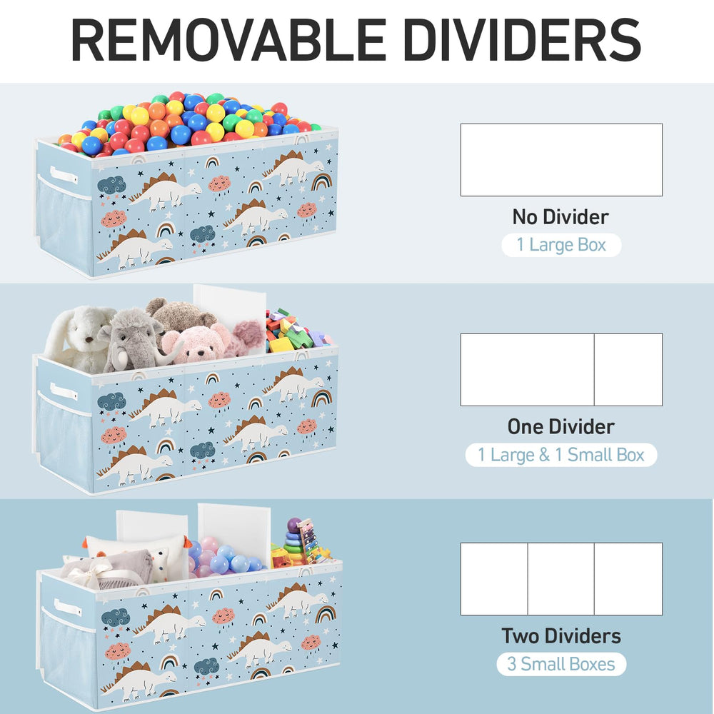 omedecal toy box with side mesh pockets for quick-access items.
