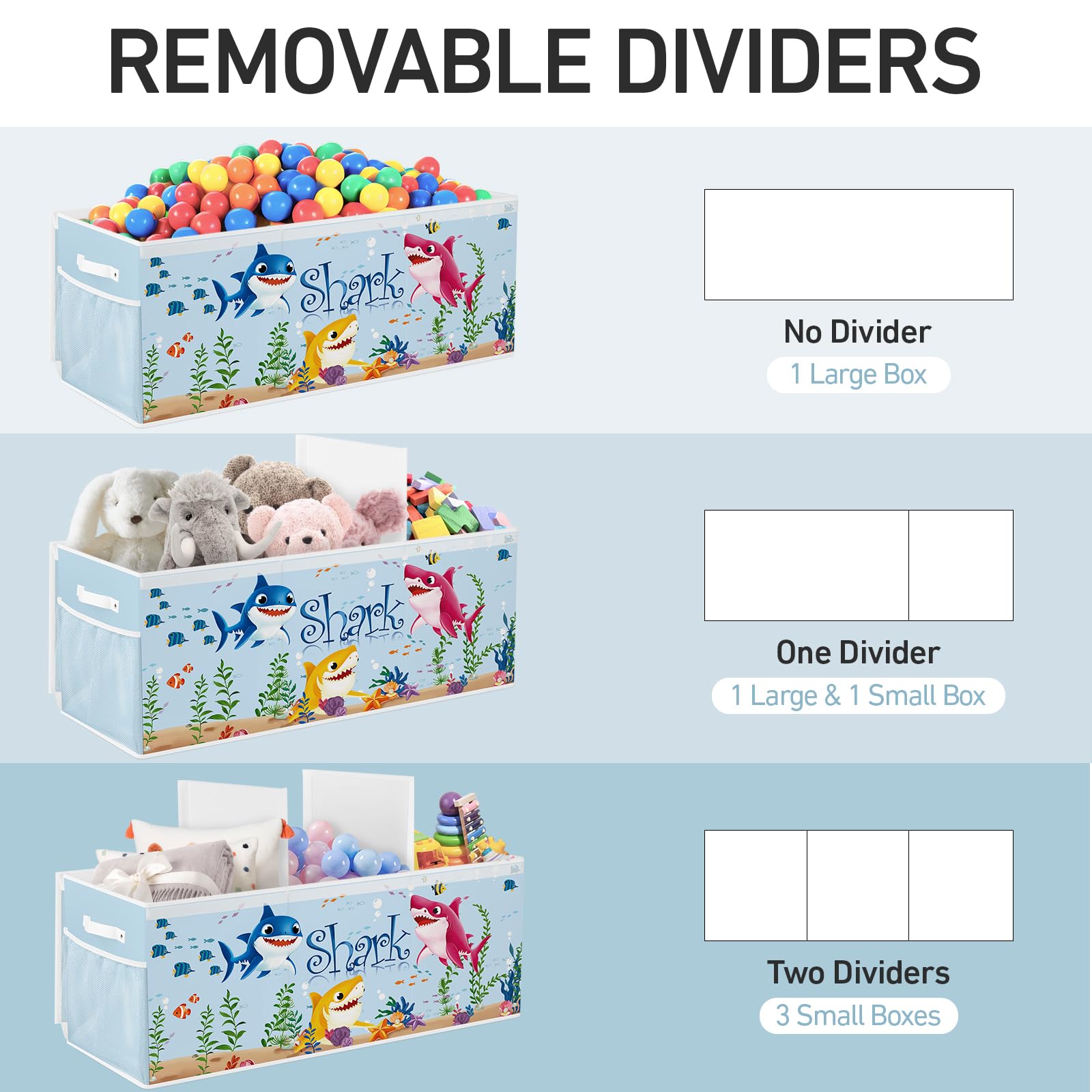 omedecal toy box with side mesh pockets keeps small items organized and reachable