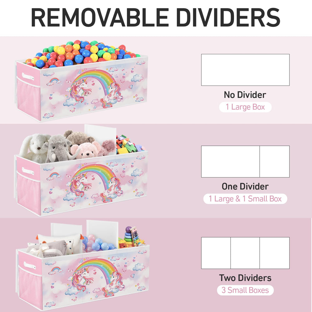 Omedecal toy box features sturdy oxford fabric and reliable support for heavy plush.