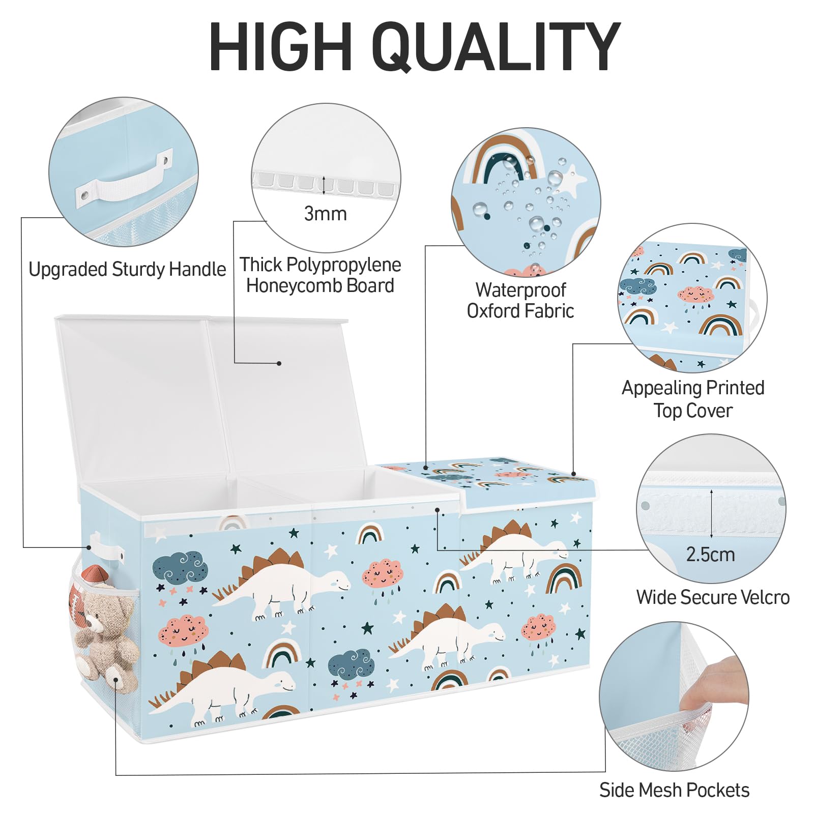 omedecal collapsible toy box folded flat, ideal for space-saving storage.