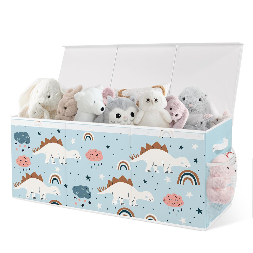 omedecal extra-large toy box with dinosaurs pattern and lids for tidy play areas.