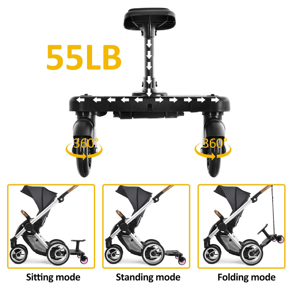 OmegaGym adjustable rod fits different stroller widths for stable riding.