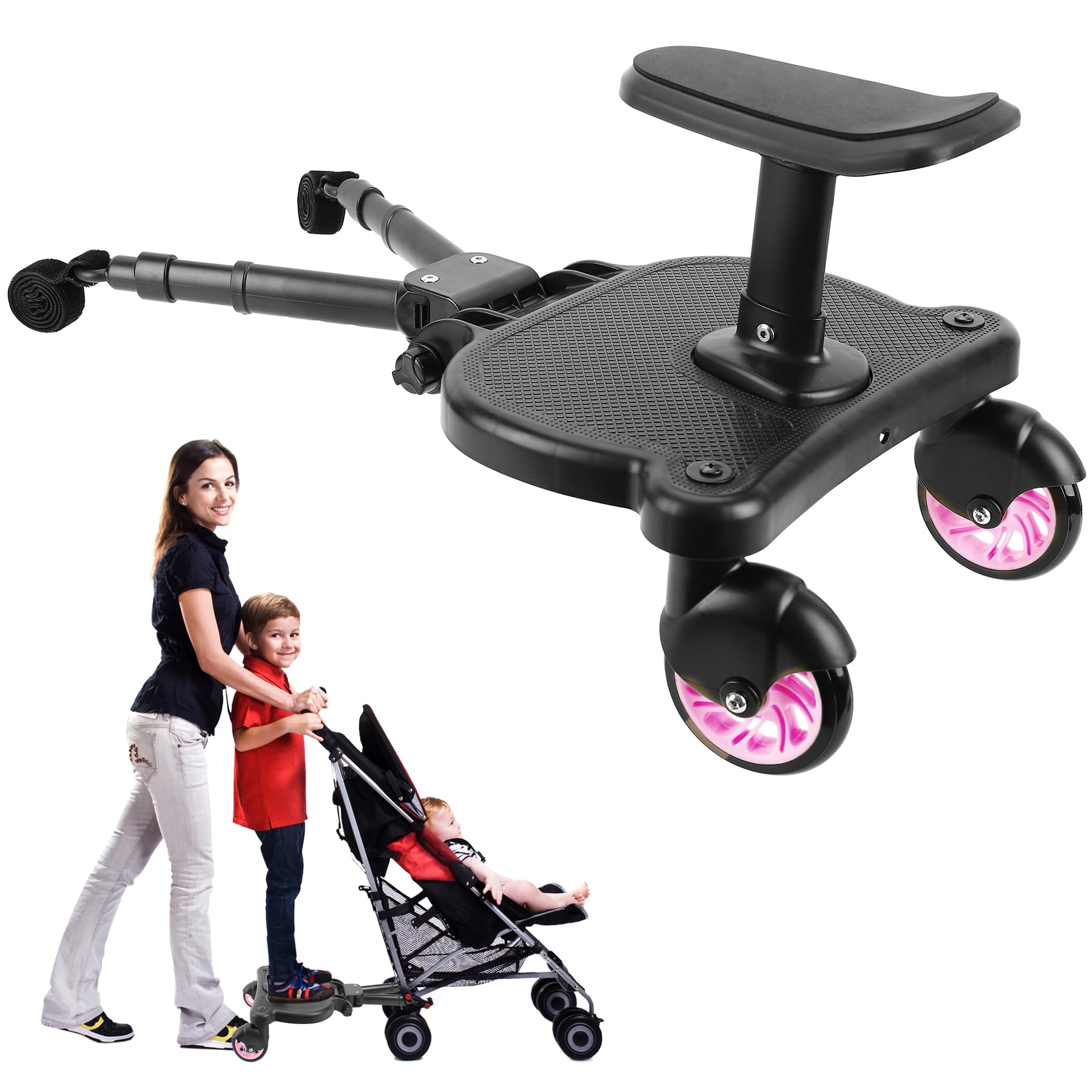OmegaGym universal stroller board pink, quick Velcro attachment for most strollers.