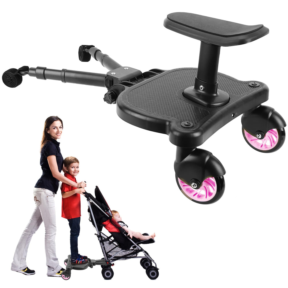 OmegaGym universal stroller board pink, quick Velcro attachment for most strollers.