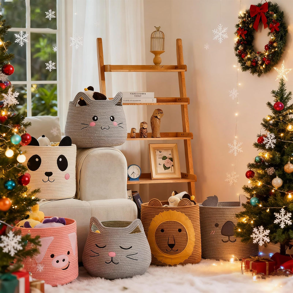 OMERAI animal baskets large bin in living room keeps blankets organized.