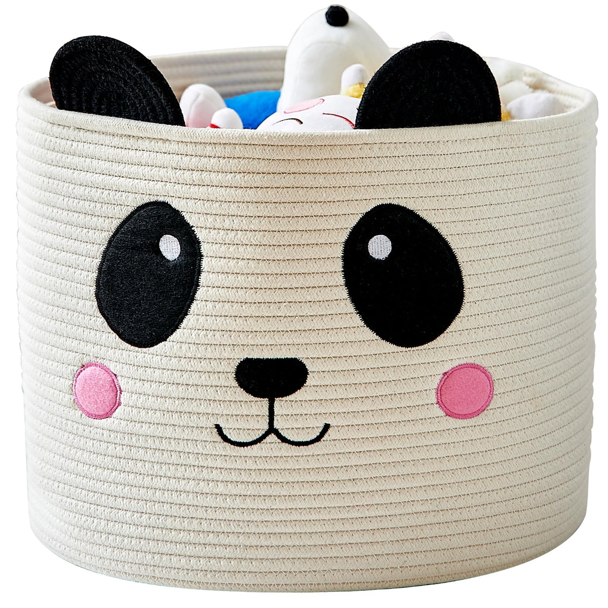 OMERAI cotton rope storage basket with panda design for durable toy and laundry organization.