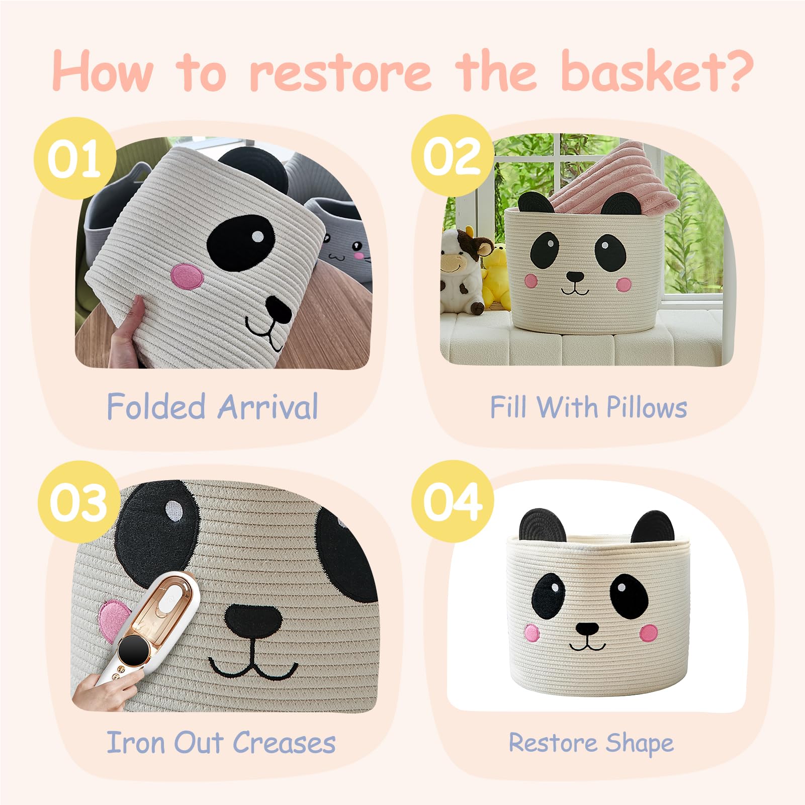 OMERAI neutral-color panda storage bin complements any room style.