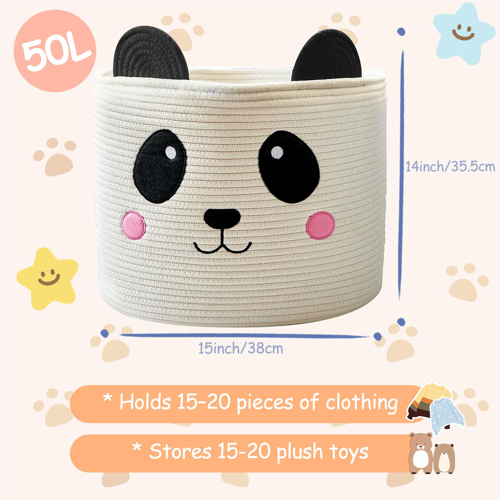 OMERAI cotton rope bin features invisible side handles for effortless carrying.