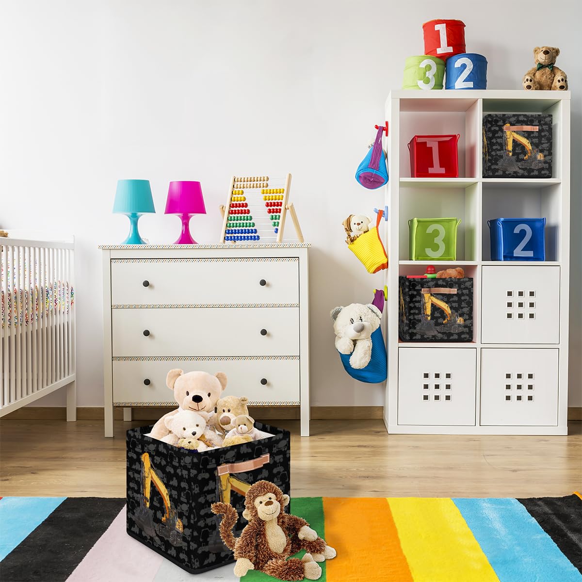 OMFUNS Excavator Storage Basket handles everyday items like books, shoes, and towels.