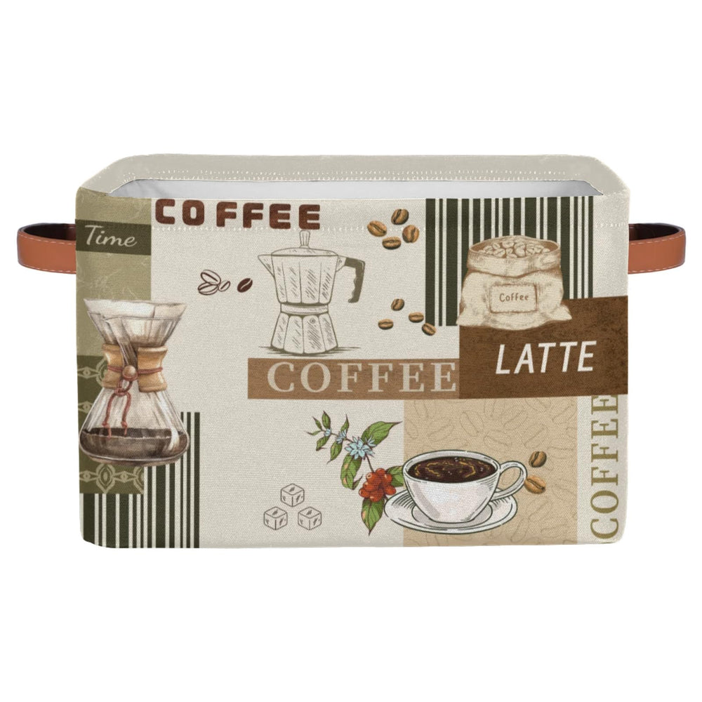 OMFUNS rectangle storage basket with coffee time theme on a shelf for organized storage.