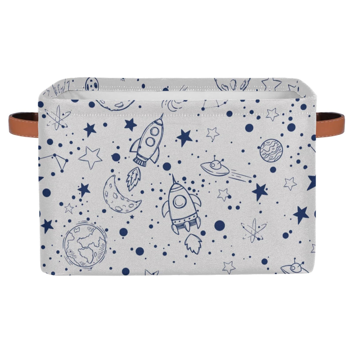 OMFUNS rectangle storage basket with thick polyester material and leather handles for sturdy organization.