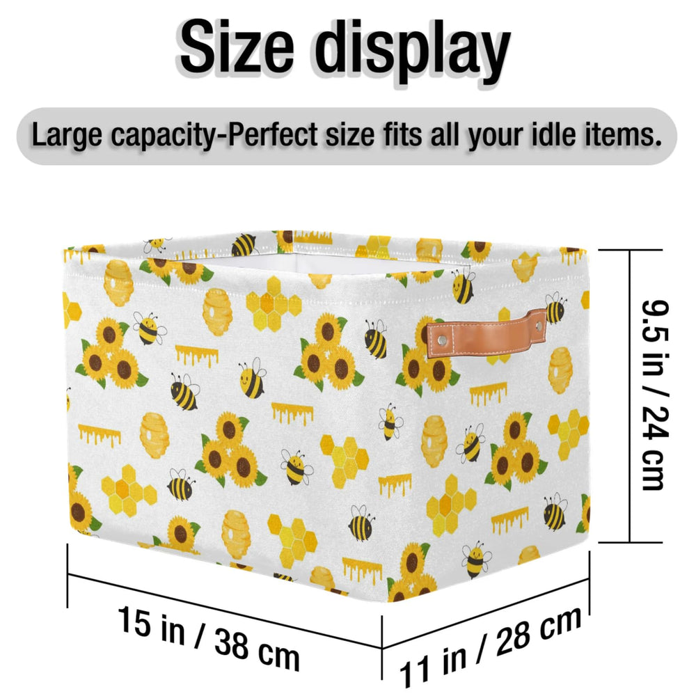 OMFUNS rectangle storage basket with two leather handles for easy transport