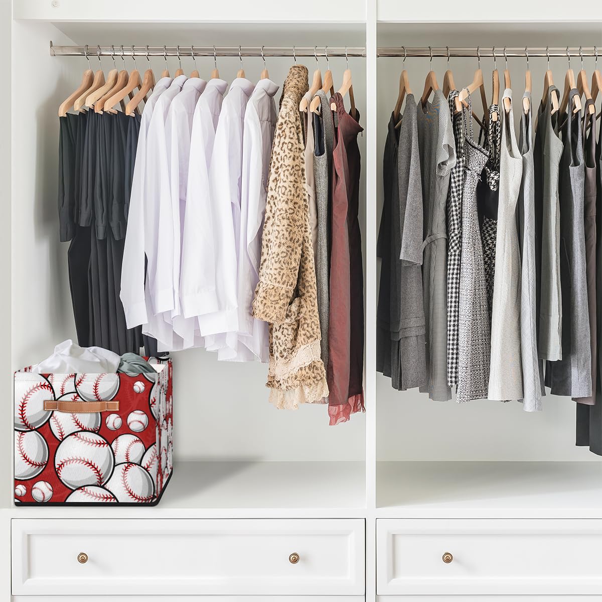 OMFUNS storage bin on a shelf offers organized, accessible storage solutions.