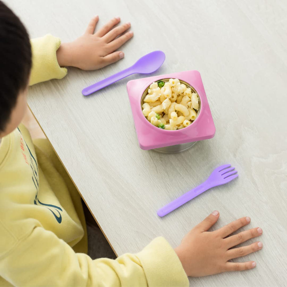 Bubble Pink OmieBox utensils in a compact nested arrangement.
