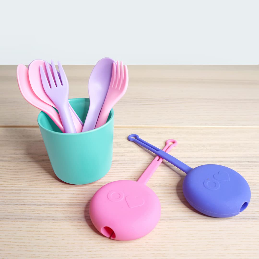 Lilac Purple OmieBox utensils showing nesting design for travel.
