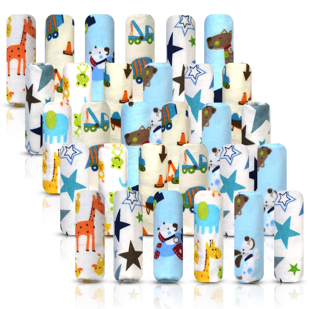 Omilion Baby Washcloth blue pattern with giraffe and elephant design for gentle bath time
