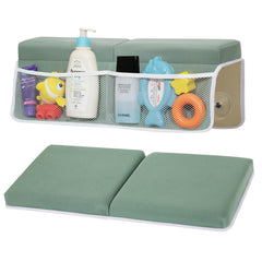 Omixe bath kneeler and elbow pad set assembled on tub edge for comfortable bath time.