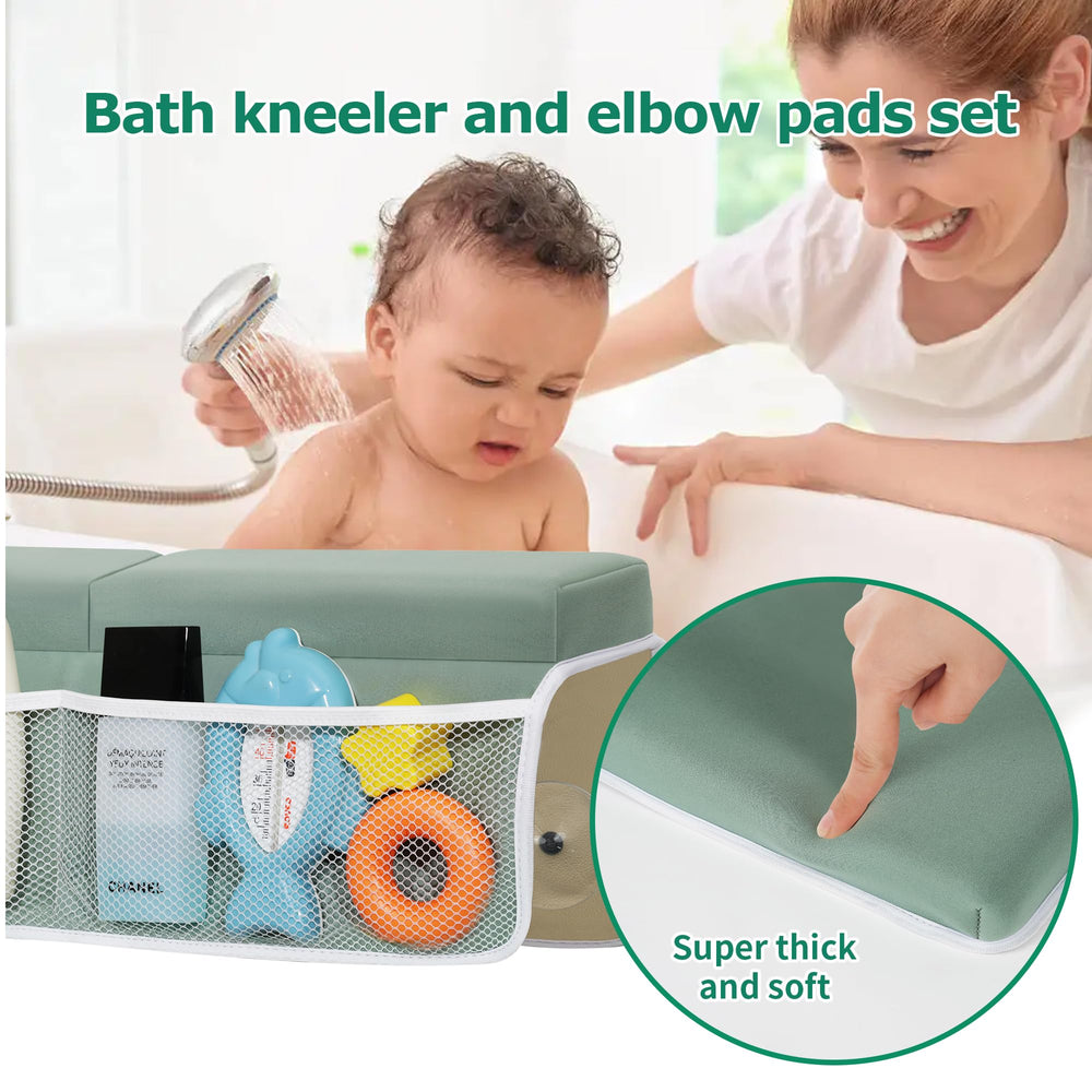 Omixe kneeler storage pockets visible for toys and bath essentials.