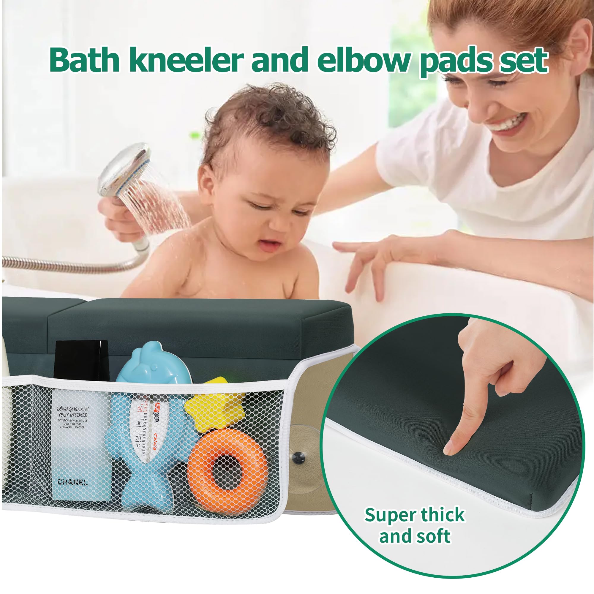 Built-in pockets: Omixe keeps bath toys and essentials within reach.