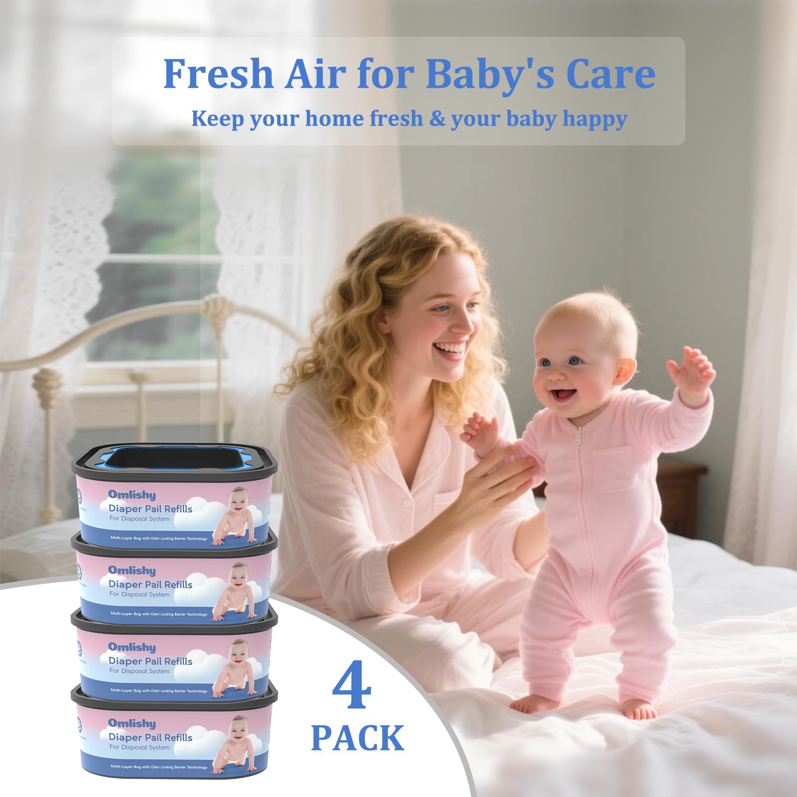 Omlishy refill holds up to 810 diapers, reducing replacement frequency.