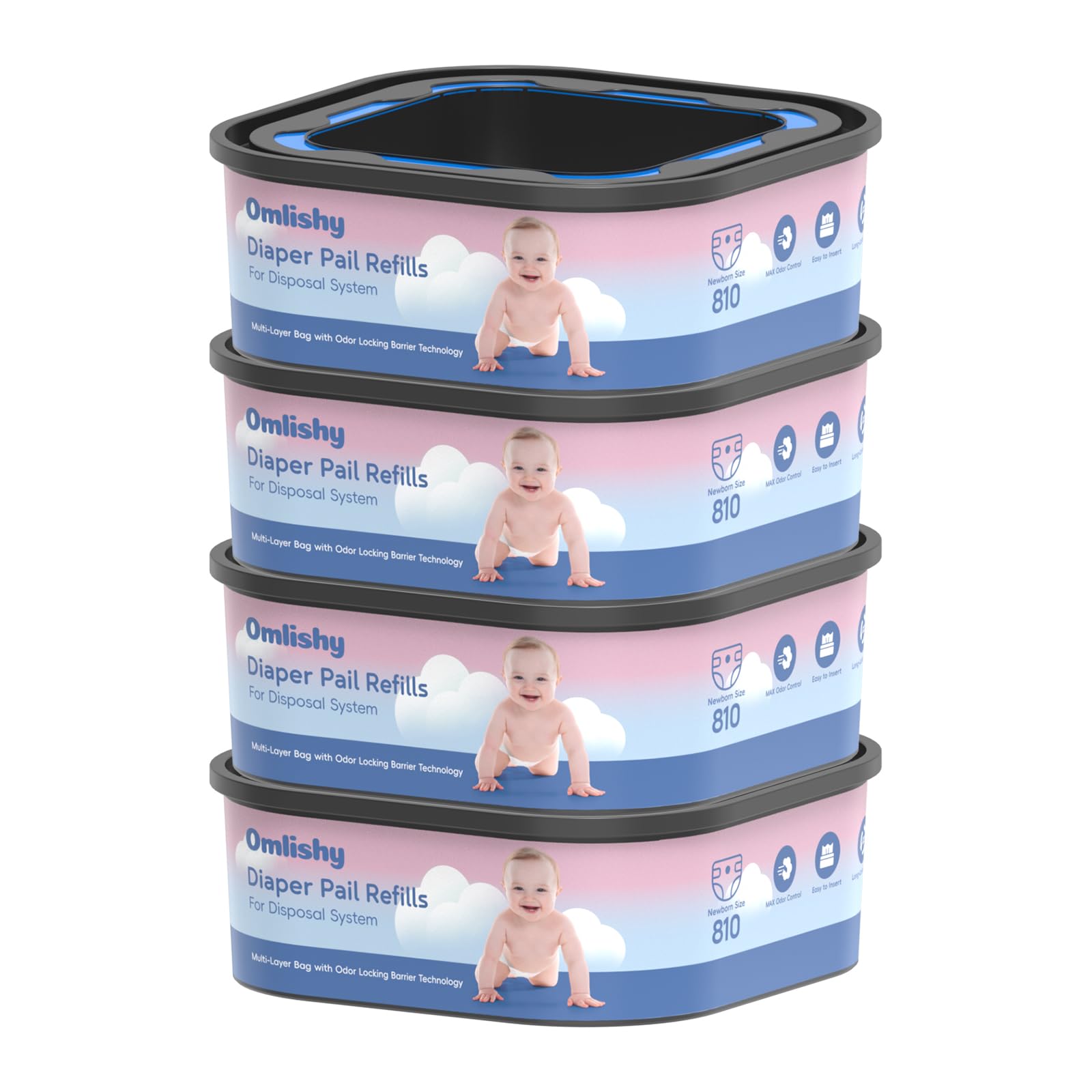 Omlishy jumbo square refill for Compact pail, easy cut-and-tie disposal.
