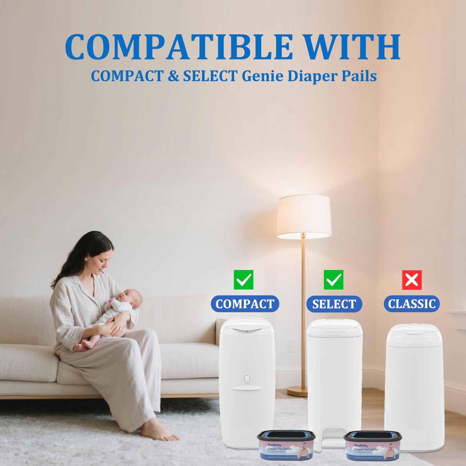 Omlishy odor-lock technology helps prevent diaper odors in pails.