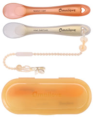 Omnilove silicone baby spoons in case for travel and hygiene