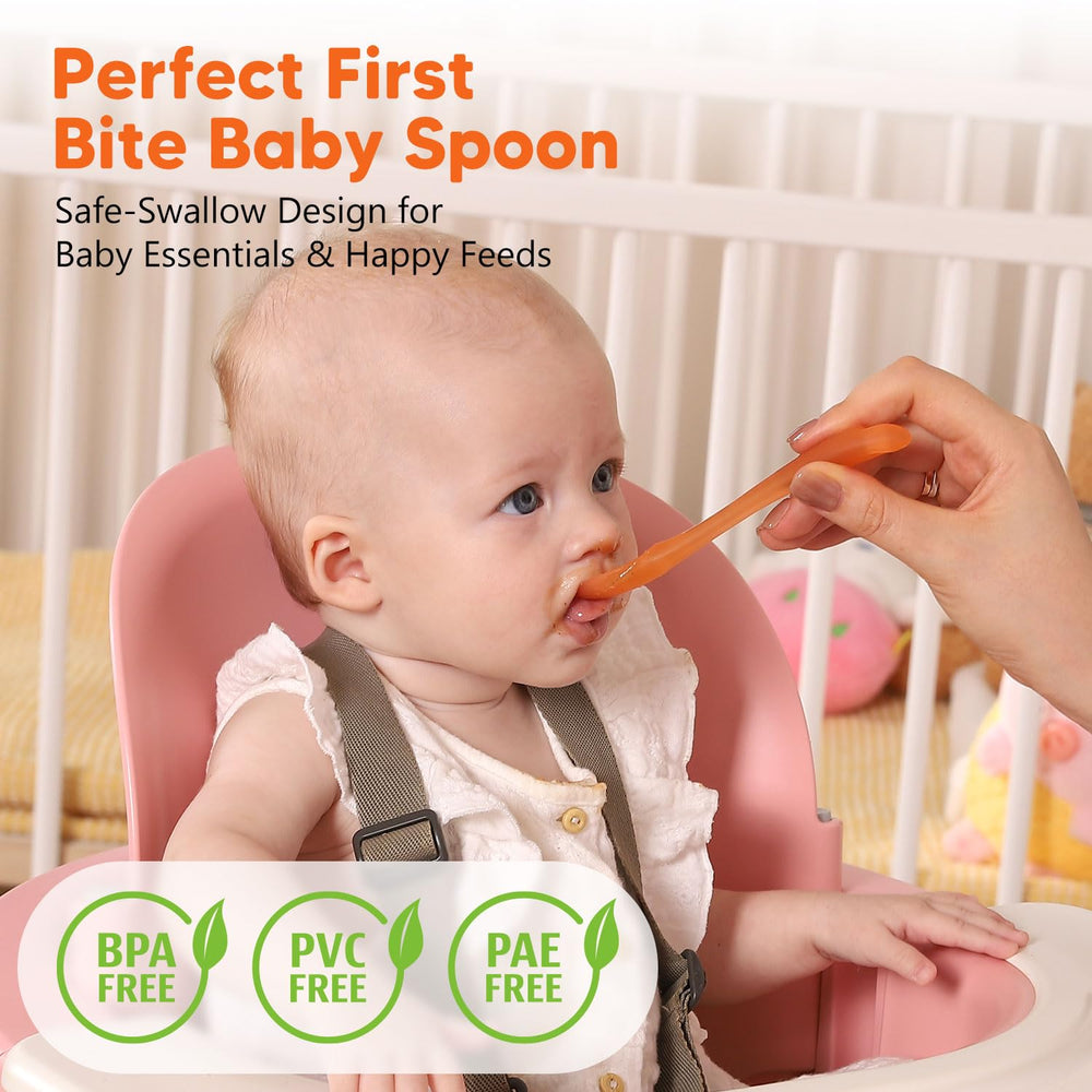 Omnilove baby spoons shown with travel case for easy, portable feeding