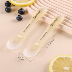 Omnilove silicone spoons with soft textures soothe gums.