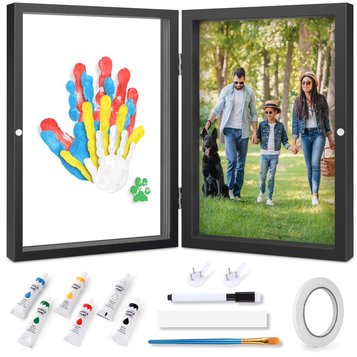 Omrhvi family handprint frame display, a cherished wall keepsake.