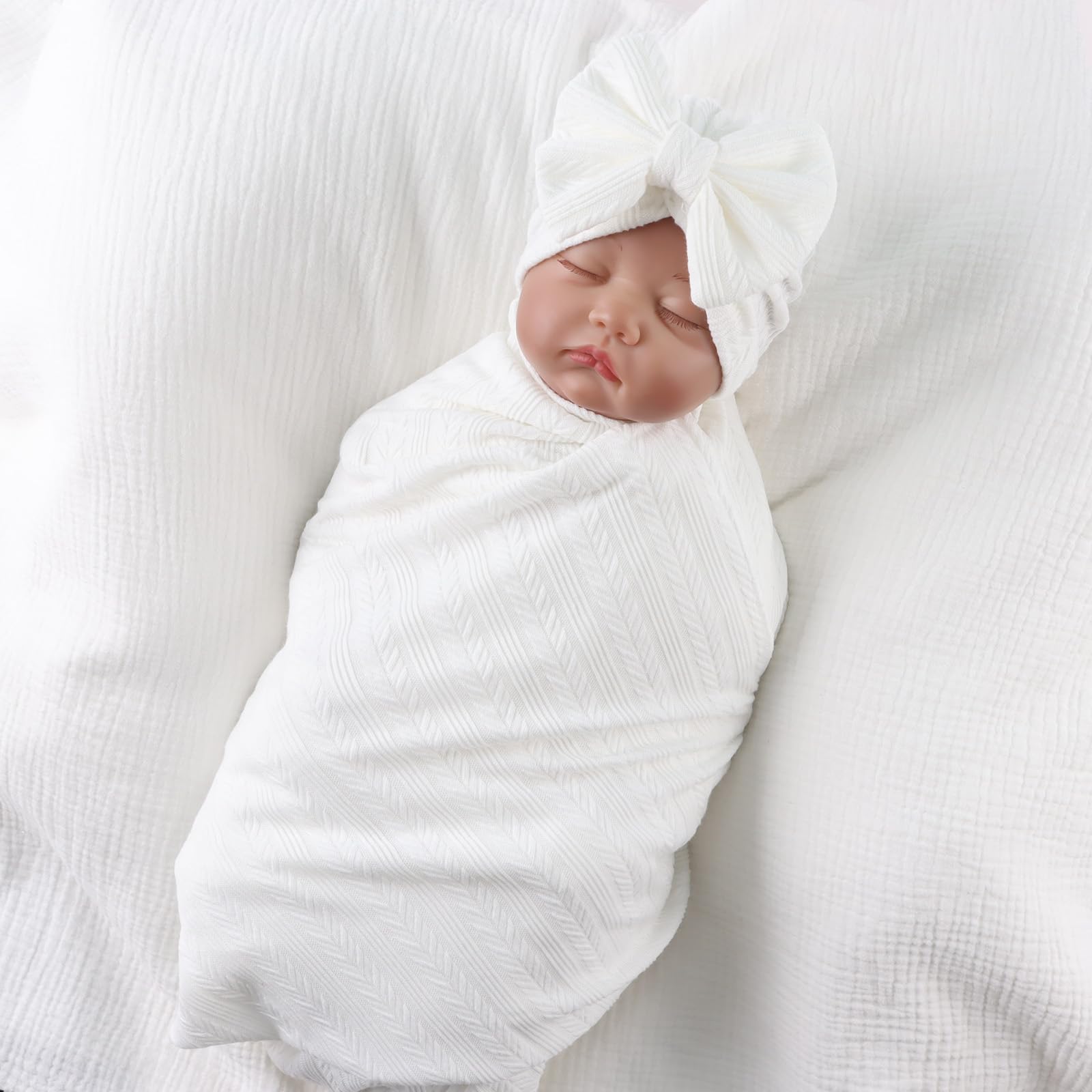 OMUKY baby hat knitted beanie in white for warmth.
