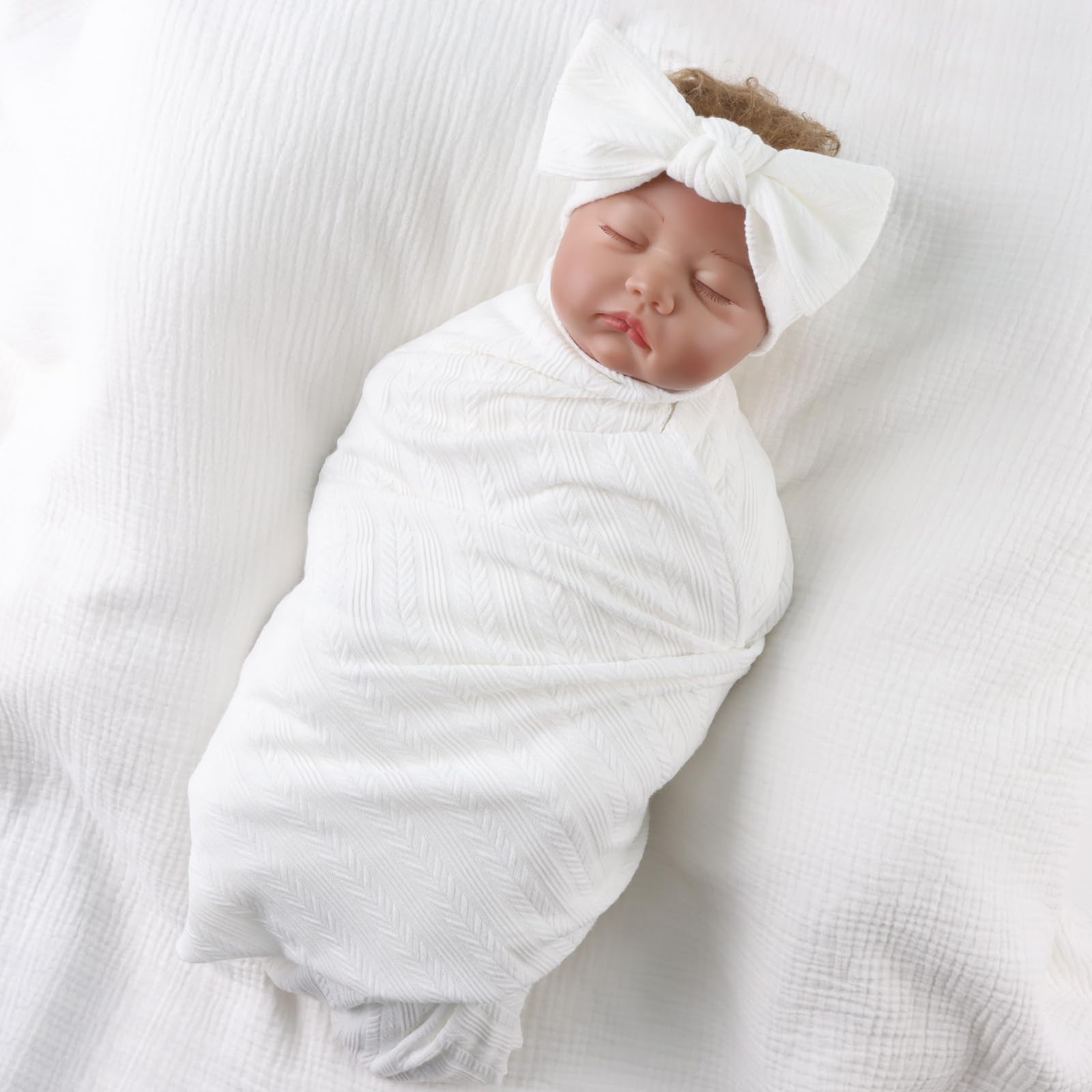 OMUKY soft swaddle fabric close-up, breathable and gentle.