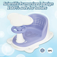 OMYbaby bath seat blue with detachable tray — versatile setup for toys and accessories