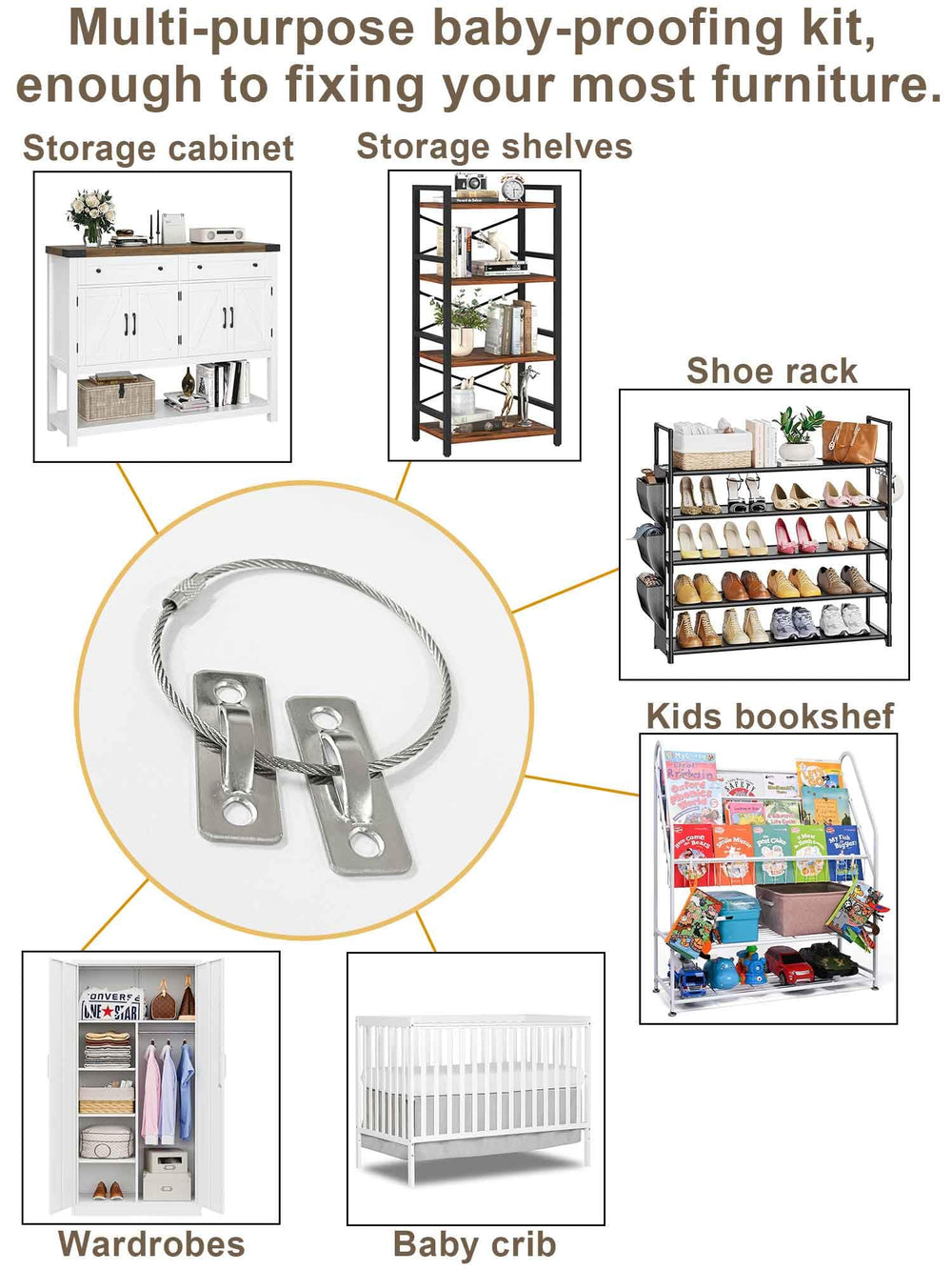 Omypuehen stainless steel strap highlights durability for furniture protection.