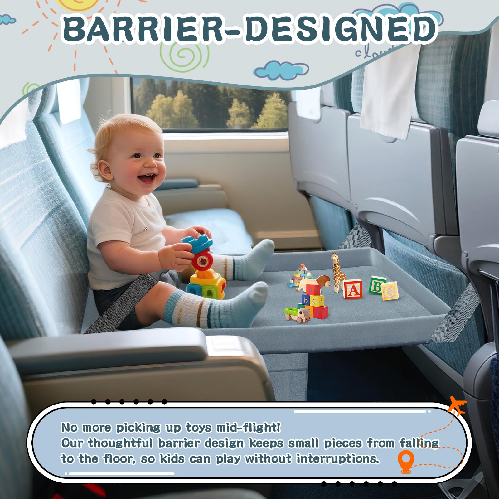 Omzer airplane bed quick, safe setup with an adjustable safety belt.