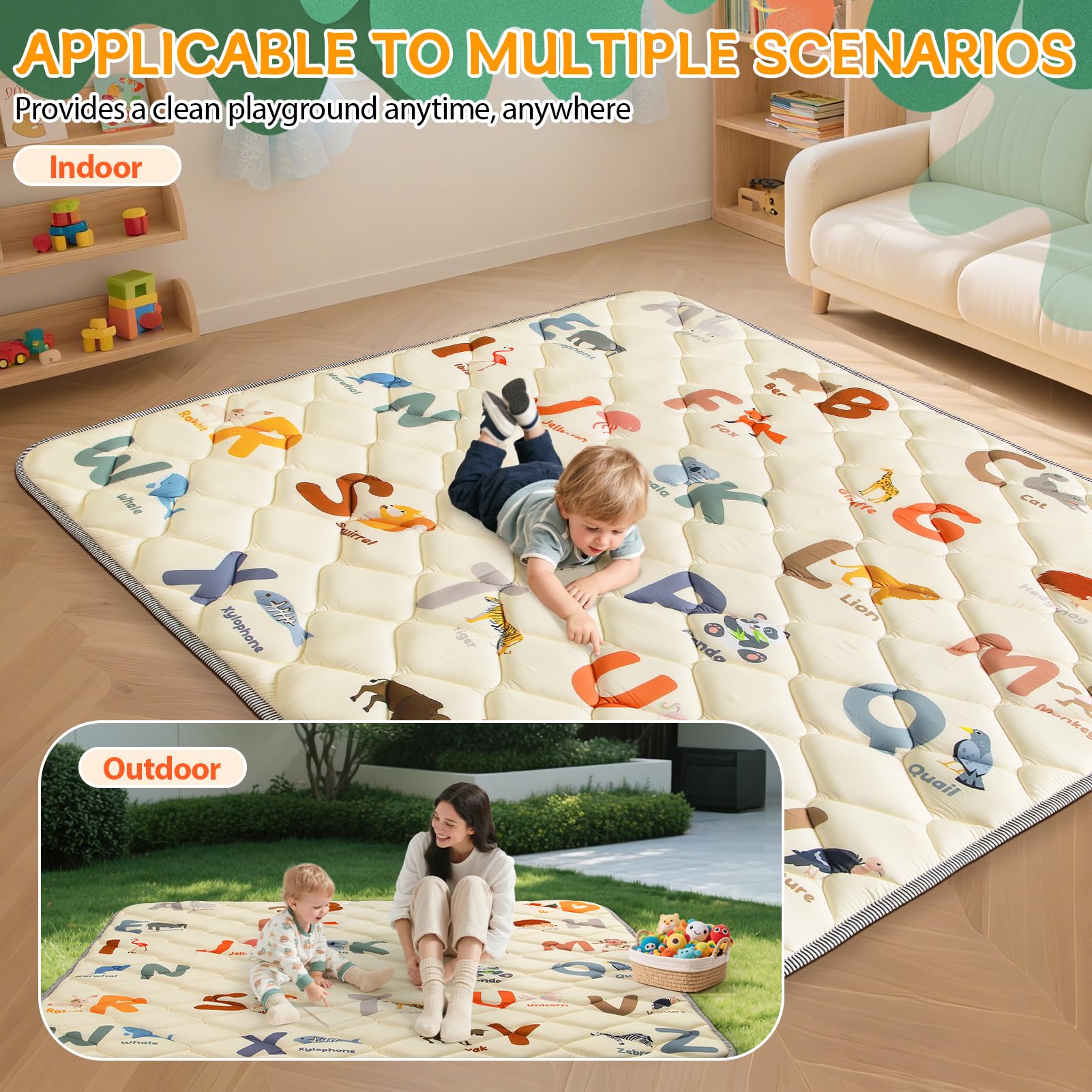 Omzer machine-washable play mat stays clean with reinforced stitching