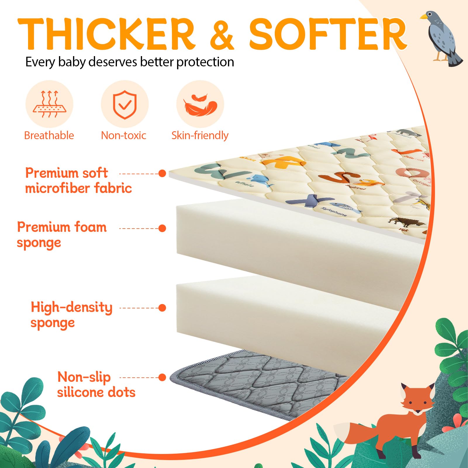 Omzer non-slip back keeps the mat secure during active baby play