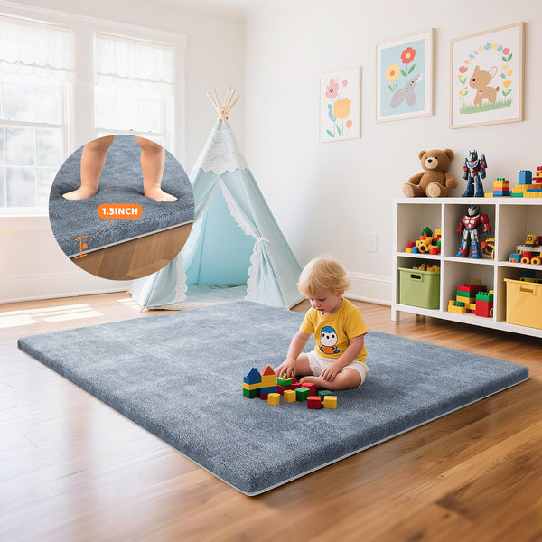 Omzer Baby Play Mat with soft coral velvet surface for gentle tummy time and play.