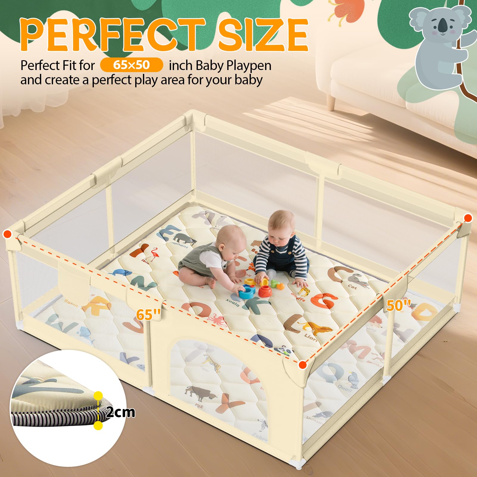 Omzer thick soft foam mat provides cushioned space for tummy time and crawling