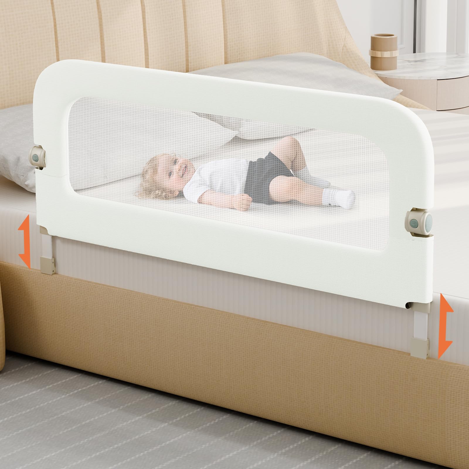 omzer Bed Guard Rail 59inch Foldable in use provides secure night-time protection for toddlers