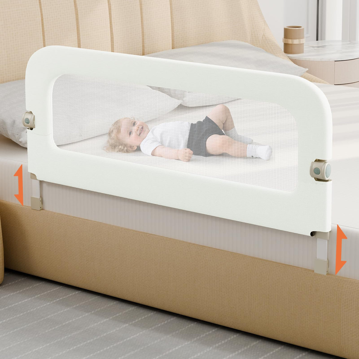 omzer Bed Guard Rail 59inch Foldable in use provides secure night-time protection for toddlers