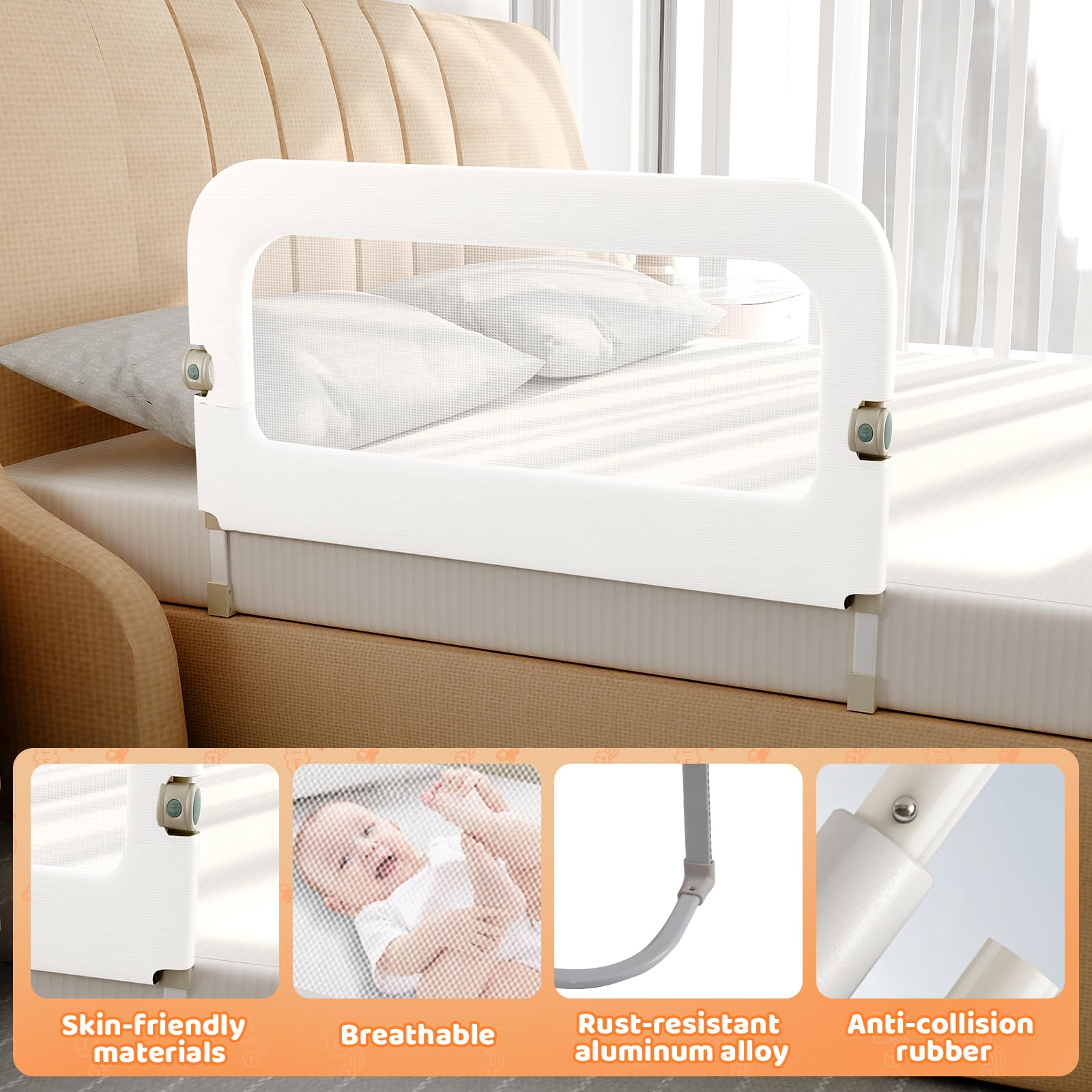 omzer Bed Guard Rail attaches between mattress and frame for quick setup
