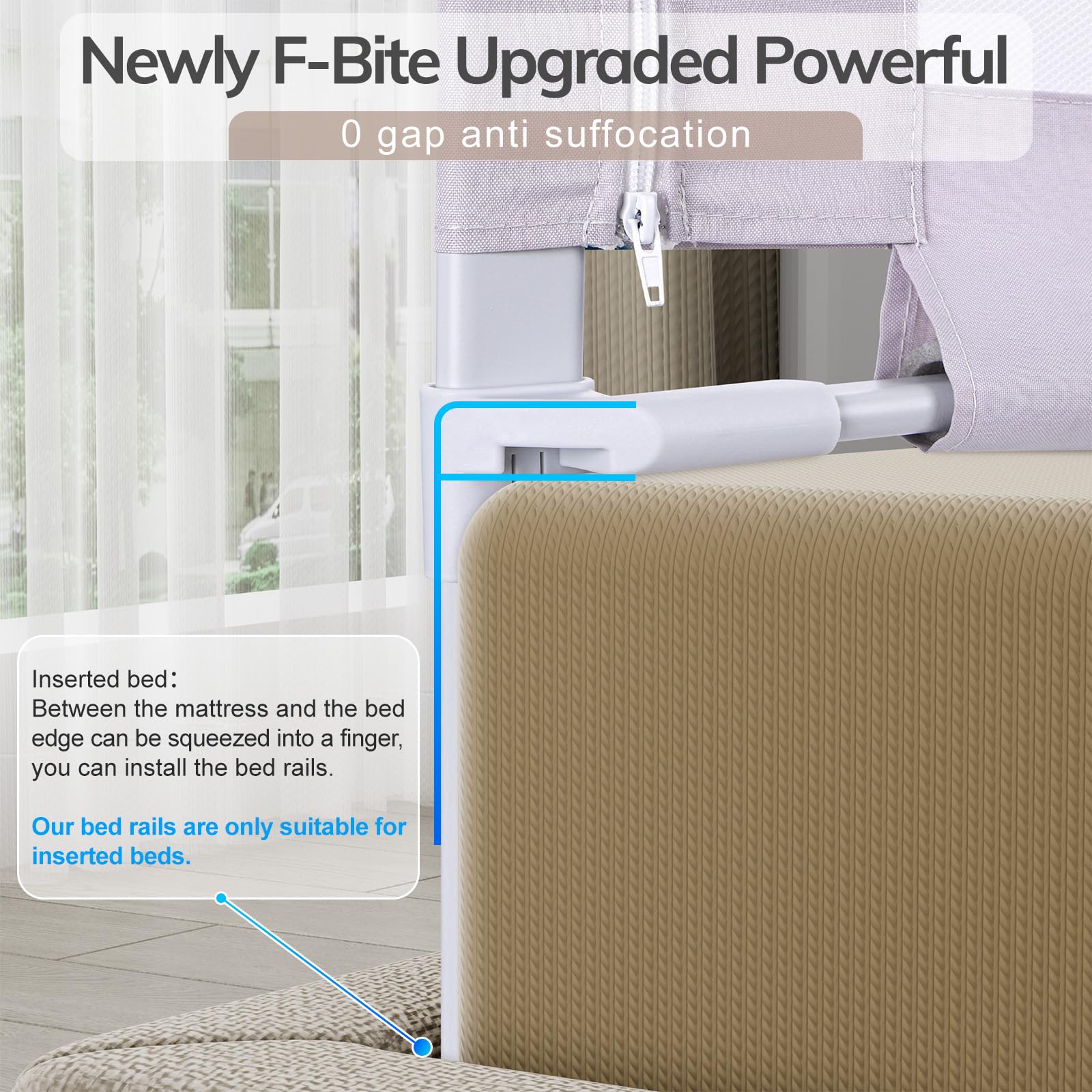 Omzer bed rail lifting mechanism demonstrating easy access for caregivers