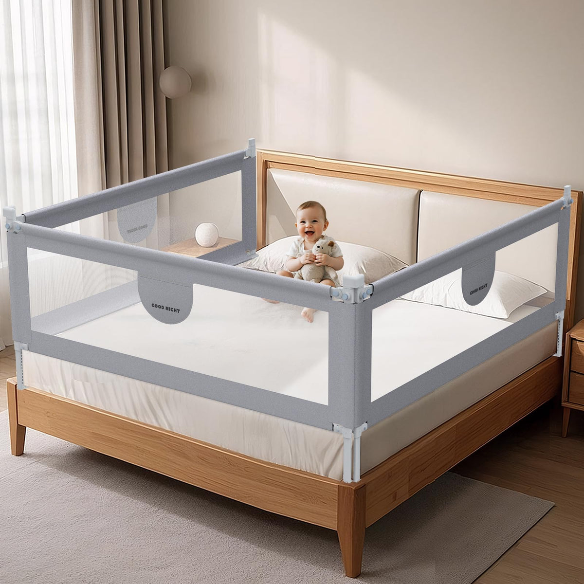 omzer bed rail three-sides guard for toddler safety and added coverage