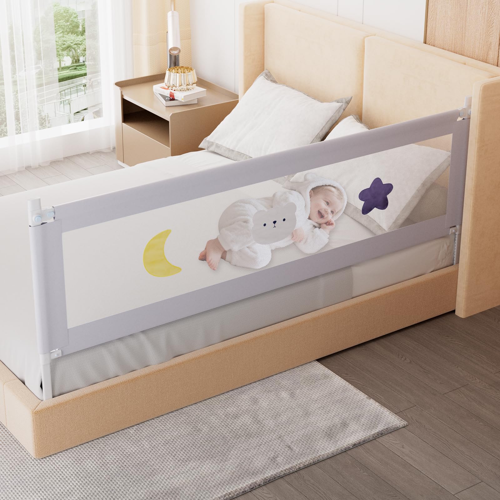 omzer bed rail for toddlers with double lock ensures secure access from the bedside