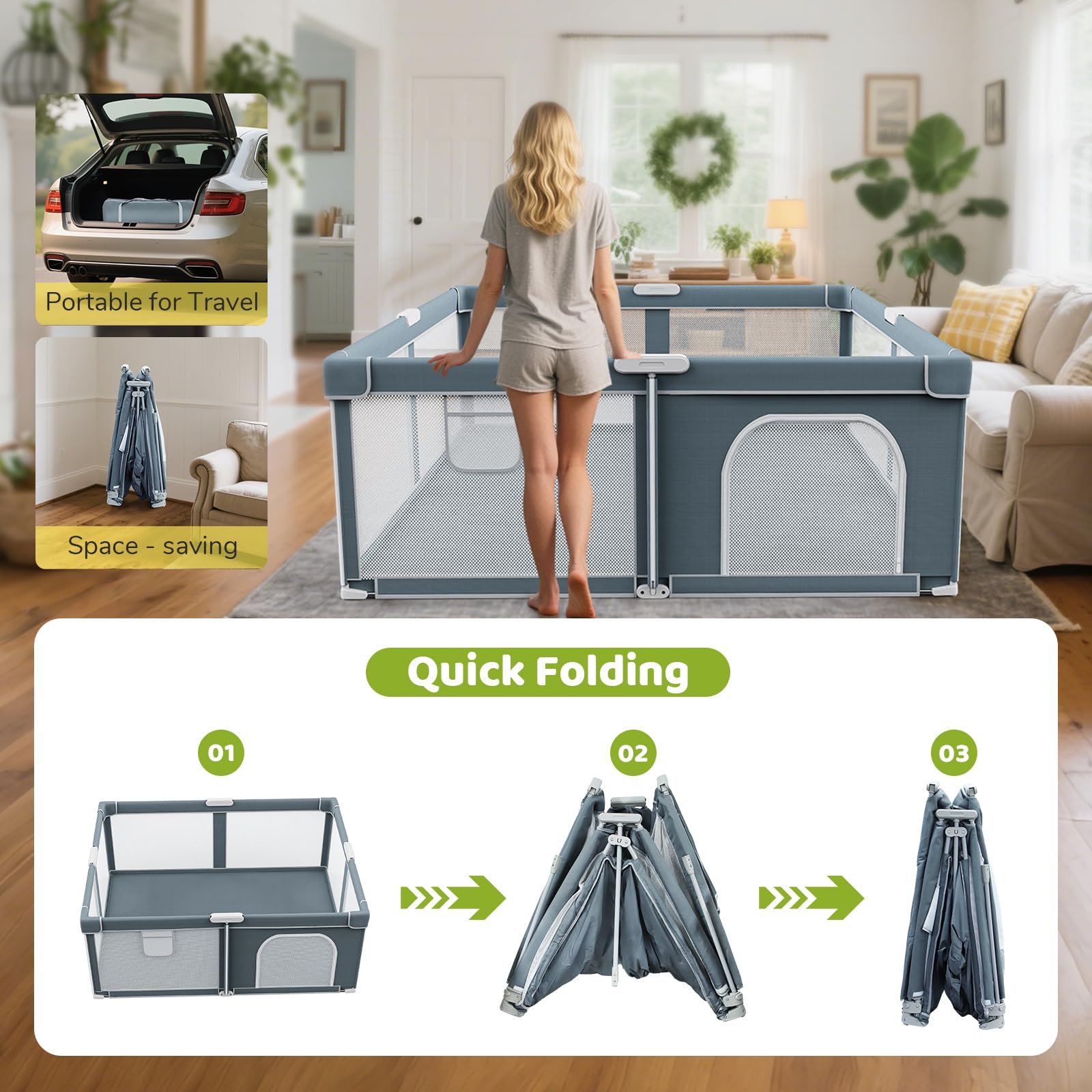 Omzer playpen features 360-degree breathable mesh for visibility and airflow