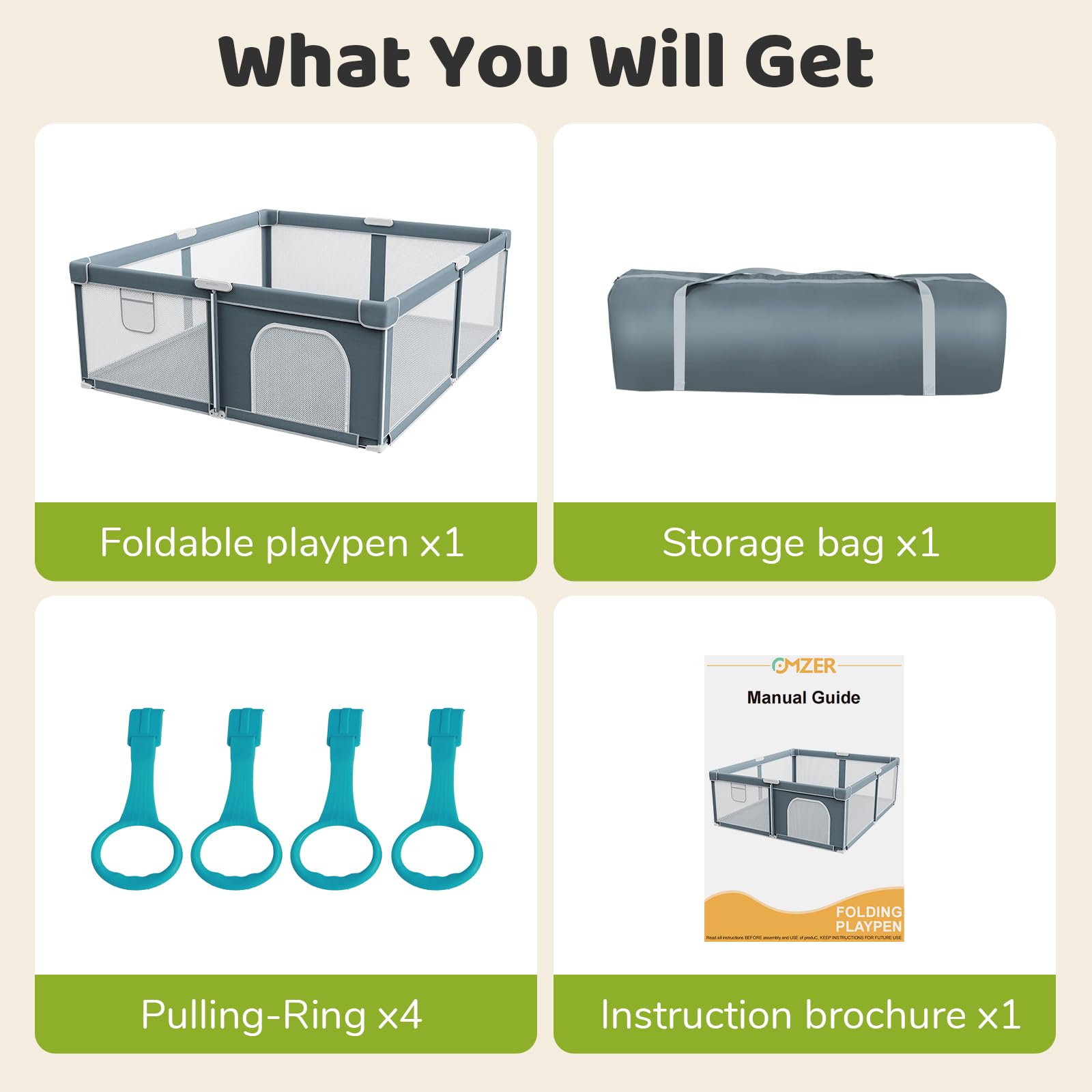 Omzer foldable playpen carry bag and handling for easy transport.