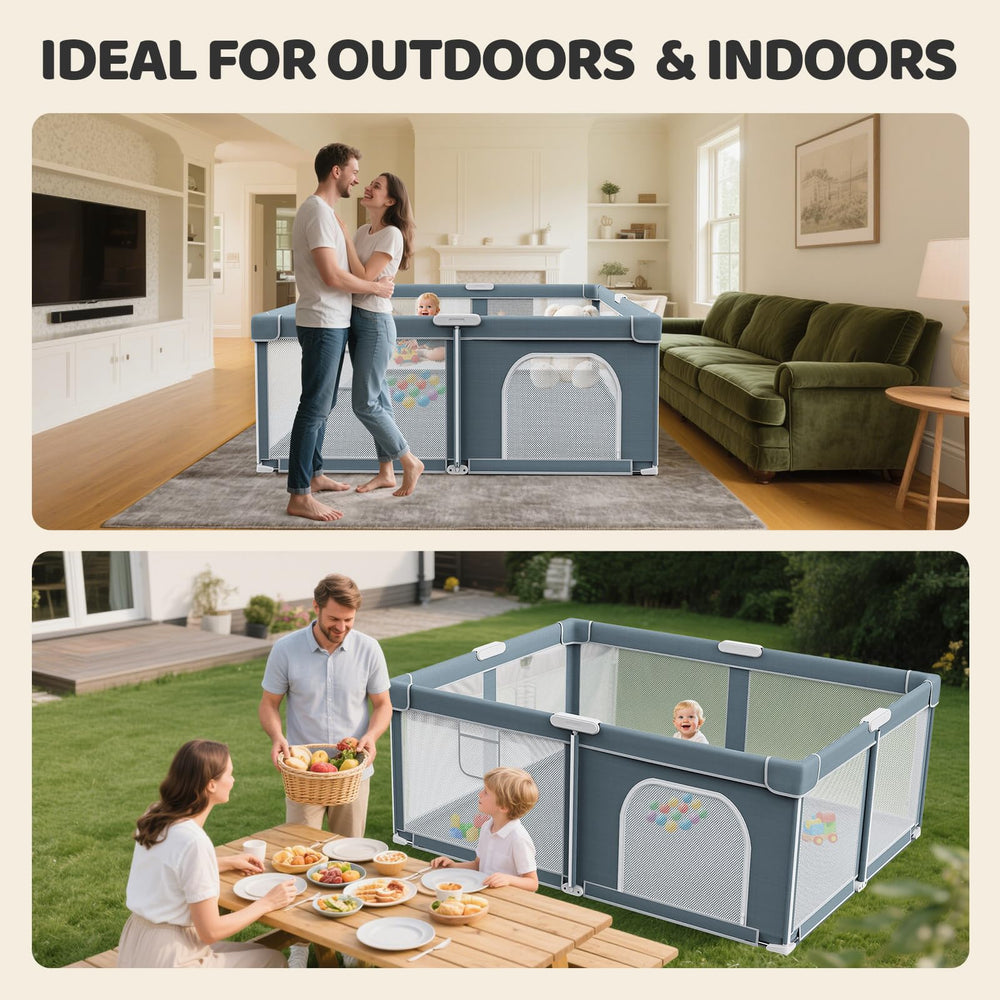Omzer playpen includes four handles for stability and easy carrying