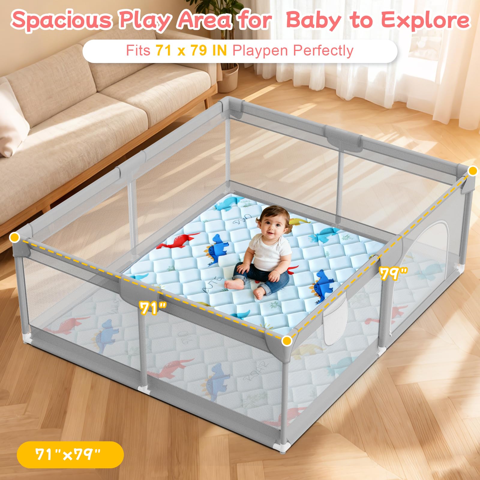 Omzer large play surface supports babies and toddlers for open exploration.