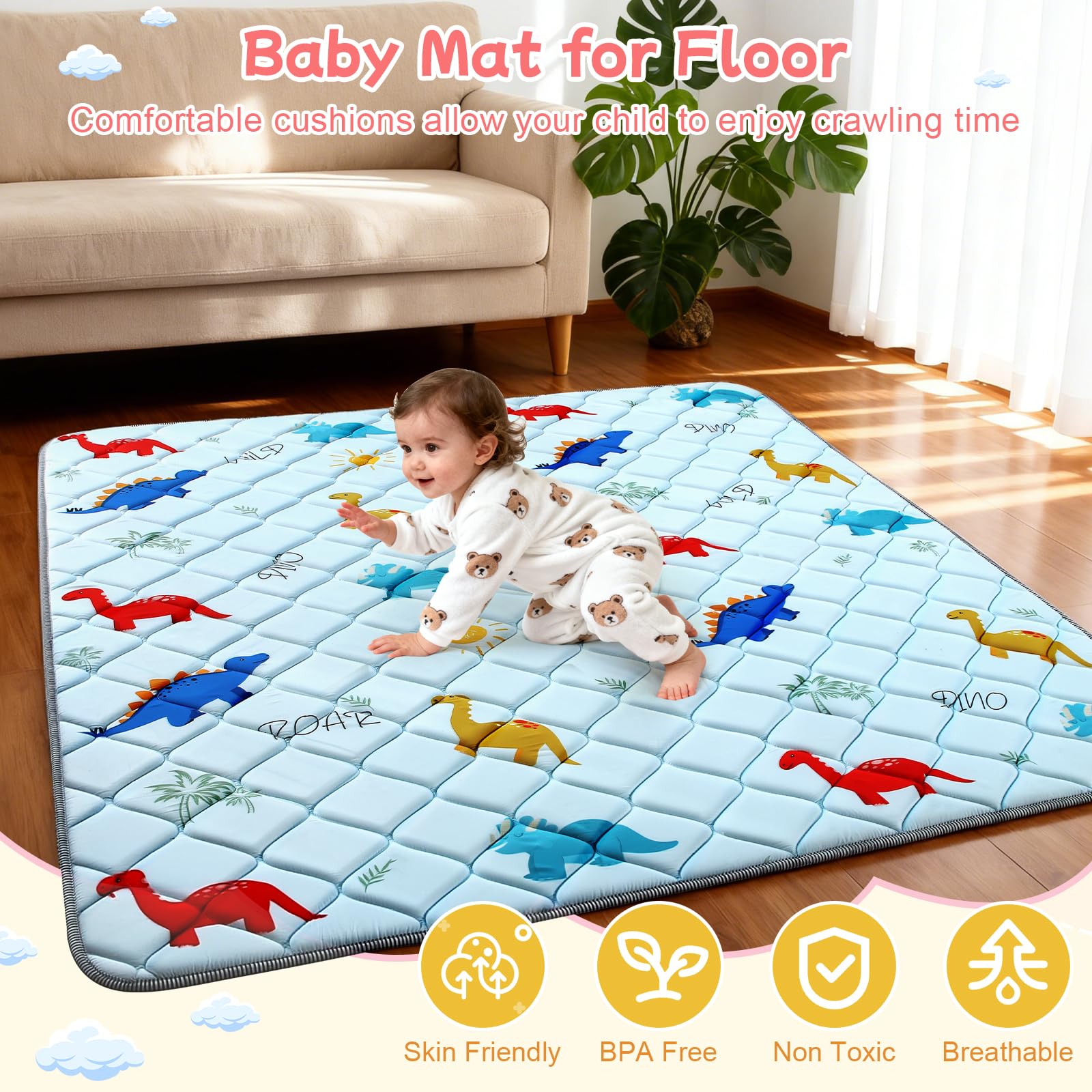Omzer machine-washable baby mat simplifies cleanup after spills.